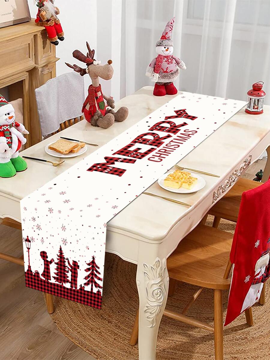 1pc NEW Christmas Design Polyester Tablecloth Table Runner, Table Runner Perfect Decoration For Family Christmas Party - C - View 1