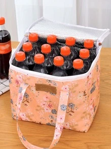 件印花保溫午餐袋附冰袋，適合戶外野餐和上班族、學生或聚會人士 - 粉色 - 查看 3