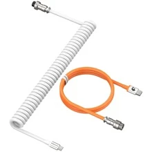 定制卷織鍵盤線,2.0m(0.66英尺) Usb-c到usb-a Tpu機械鍵盤線,可拆卸金屬航行噴嘴雙層袖子電纜適用於遊戲鍵盤(白色和橙色) - 白色拼橙色 - 查看 3