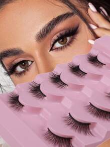 5 Paar/set Natürliche & Niedliche Halblange Komfortable Weiche Falsche Wimpern Aus Wolle