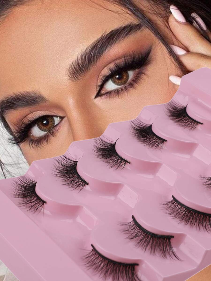 5 Paar/set Natürliche & Niedliche Halblange Komfortable Weiche Falsche Wimpern Aus Wolle
