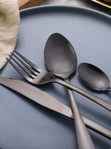 Bộ 4/16/24 chiếc dao, nĩa, thìa bằng thép không gỉ 1010 màu đen dùng cho gia đình, nhà hàng, khách sạn, nhà bếp, quà tặng Giáng sinh - màu đen - Xem 4