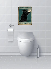 1pc Vintage Tin Sign Black Cat Decor, Metal Cat Bathroom Decor, Cat Poster, Metal Poster, Cat Home Decor, Bathroom Poster, Cat Bathroom Accessories, Vintage Metal Sign, Bar Wall Decor, Size 12*8in, Pre-Drilled Holes, Style As Shown In Size Image - Multicolor - View 3