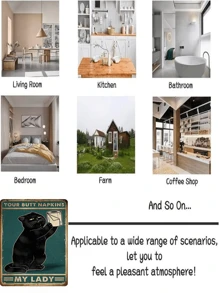 1pc Vintage Tin Sign Black Cat Decor, Metal Cat Bathroom Decor, Cat Poster, Metal Poster, Cat Home Decor, Bathroom Poster, Cat Bathroom Accessories, Vintage Metal Sign, Bar Wall Decor, Size 12*8in, Pre-Drilled Holes, Style As Shown In Size Image - Multicolor - View 6