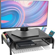 Metal Mesh Monitor Stand With Drawer, Computer Monitor Stand For Computer, With Storage, Monitor Riser With Storage, Computer Monitor Stand - Black - View 1