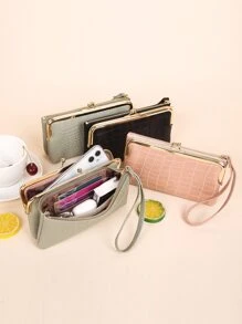 Mini Vintage Card Holder, Versatile Kiss Lock Coin Purse, Solid Color Clutch Wallet - Pink - View 1