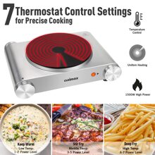 Cusimax 1500W Electric Single Hot Plate Cooktop,Stainless Steel Countertop Burner with Temperature Control,Portable Cast Iron Electric Stove,Great For RV/Home/Camping,Easy to Clean - 銀色 - 查看 4