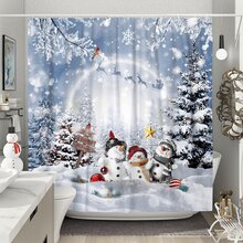 1 Miếng Cây thông noel Người tuyết Rèm cửa nhà tắm , Mùa Đông Kỳ nghỉ Giáng sinh Năm mới Rèm cửa nhà tắm , Vải Polyester Rèm tắm chống nước Với 12 Móc , Đối với Giáng sinh Đồ trang trí , Giáng sinh Qủa tặng - In - Xem 2