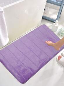 1 件装珊瑚绒条纹压花记忆垫地毯地垫，防水防滑门垫，室内/浴室使用 - 紫色 - 查看 3