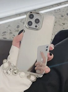 1 件镜面电镀手机壳，配珍珠串珠蝴蝶结带 - 銀色 - 查看 4