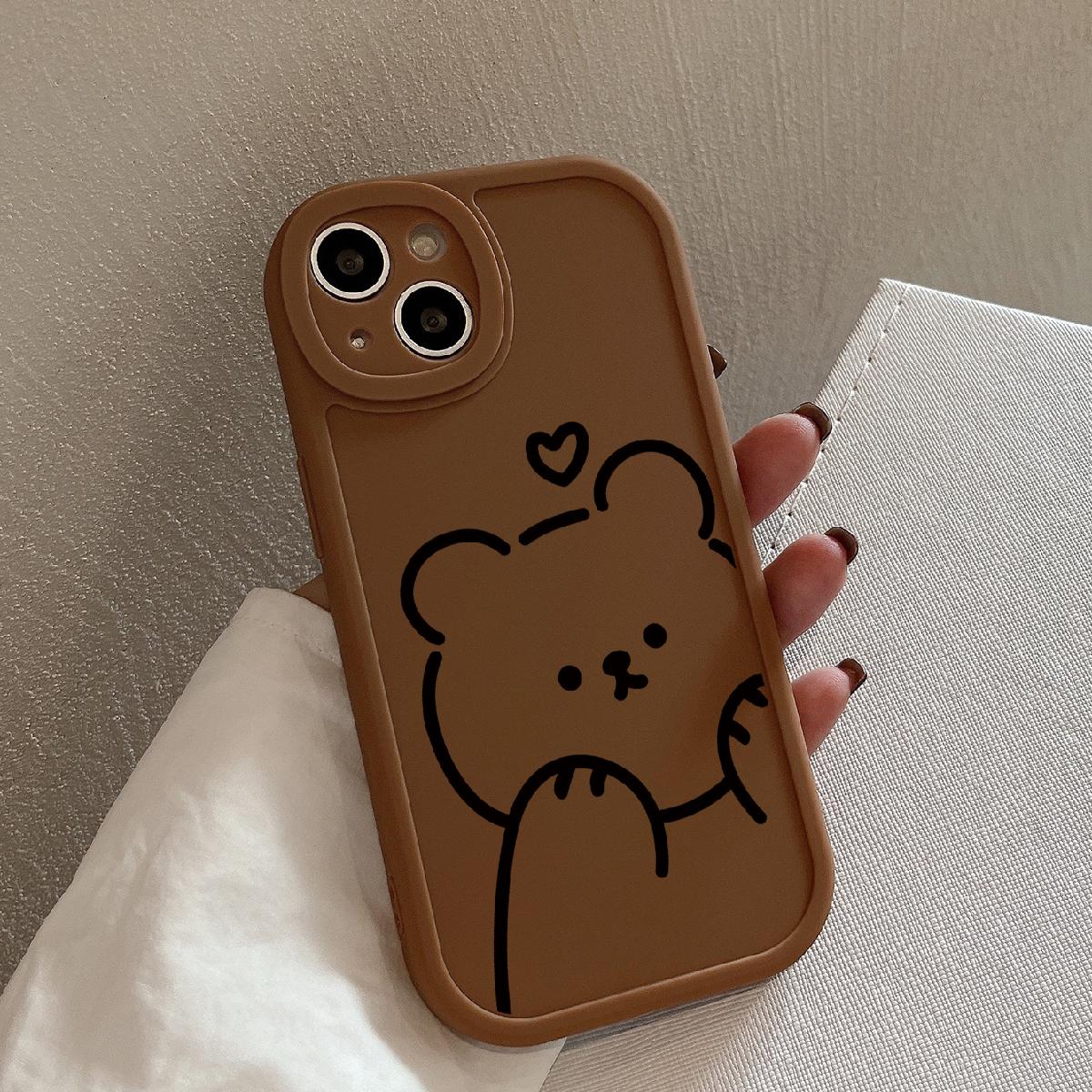 1pc Cartoon Bear & Heart Print Matte Phone Case Compatible With IPhone, Models, 11/12/13/13 Pro Max/14/14 Pro Max/15/15 Pro Max/16/16 Pro Max, Galaxy S24 Ultra