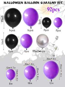 Conjunto De 92 Piezas De Globos De Halloween, Globos En Color Negro, Morado Y Plata Metálica Con Kit De Guirnalda De Arco, Perfecto Para Decoraciones De Fiestas De Cumpleaños, Graduación Y Bodas De Halloween Para Niños - Multicolor - Ver 4