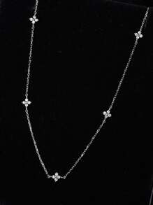 GAGAFEEL 1pc Simple S925 Sterling Silver Flower Full Sky Star Zirconia Necklace Collarbone Chain Gift For Women Daily Wear