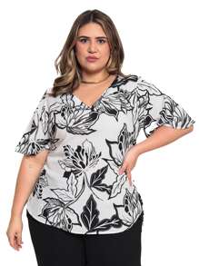 BLUSA VISCOSE ESTAMPADA FLORAL PLUS SIZE