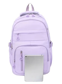 Alphabet Patch Detailing Large Capacity Backpack With Shoulder Strap Decorative PendantSchool Backpack,School BagClassic,CasualFor Teen Girls Women College Students,Rookies & White-Collar WorkersMiddle School, High School,Work,Business,Commute,Outdoors, Travel, Outings,Back To SchoolSchool Backpack,School Bag,School Bookbag,Big Backpack,Large Capacity,Laptop Compartment,Portable, Suitable For Teen Girls Women College Students, Perfect For Back To School,First Day Of School,College,Middle School, High School - Purple - View 6