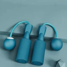 1pair Blue Weighted Bearingless Jump Rope With Small Balls, Fitness Indoor Sports Skipping Rope, Gym - Blue - View 1