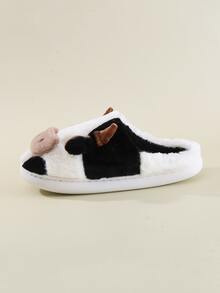 Black And White Ladies Cow-Shaped Plush Slippers, Winter Warm And Comfortable Indoor Shoes - Black and White - View 2