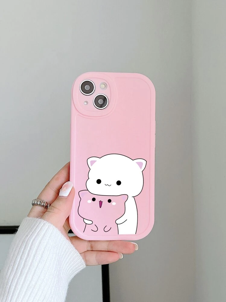 Cute Pink Cat Elements Novelty Matte Case 1pc Cute Cat Big Eyes Matte Pink Phone Case Suitable For IPhone And Galaxy Smartphones Spring Birthday Gift International Version Not The Domestic Version - Multicolor - View 3