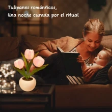 lampara de tulipanes, lampara de noche flor lampara tulipanes de luz LED lampara tulipan, lampara de escritorio led tulipan para Sala de Estar, Dormitorio, baño, Regalo para Novia, mamá e Hija - Rosa - Ver 4