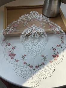 1個復古鉤邊置墊,法式鉤花小巾,手工刺繡桌墊,11x11.81英寸米色餐墊杯墊,維多利亞裝飾風格,適用於梳妝台和茶幾的小巾,橢圓形餐墊,桌上墊子 - 彩色 - 查看 2