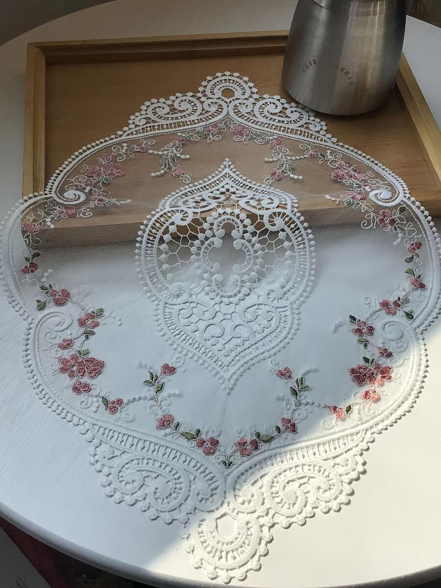 1個復古鉤邊置墊,法式鉤花小巾,手工刺繡桌墊,11x11.81英寸米色餐墊杯墊,維多利亞裝飾風格,適用於梳妝台和茶幾的小巾,橢圓形餐墊,桌上墊子