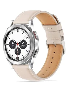 Leather Watch Strap Compatible With Samsung And Huawei - Beige - View 1