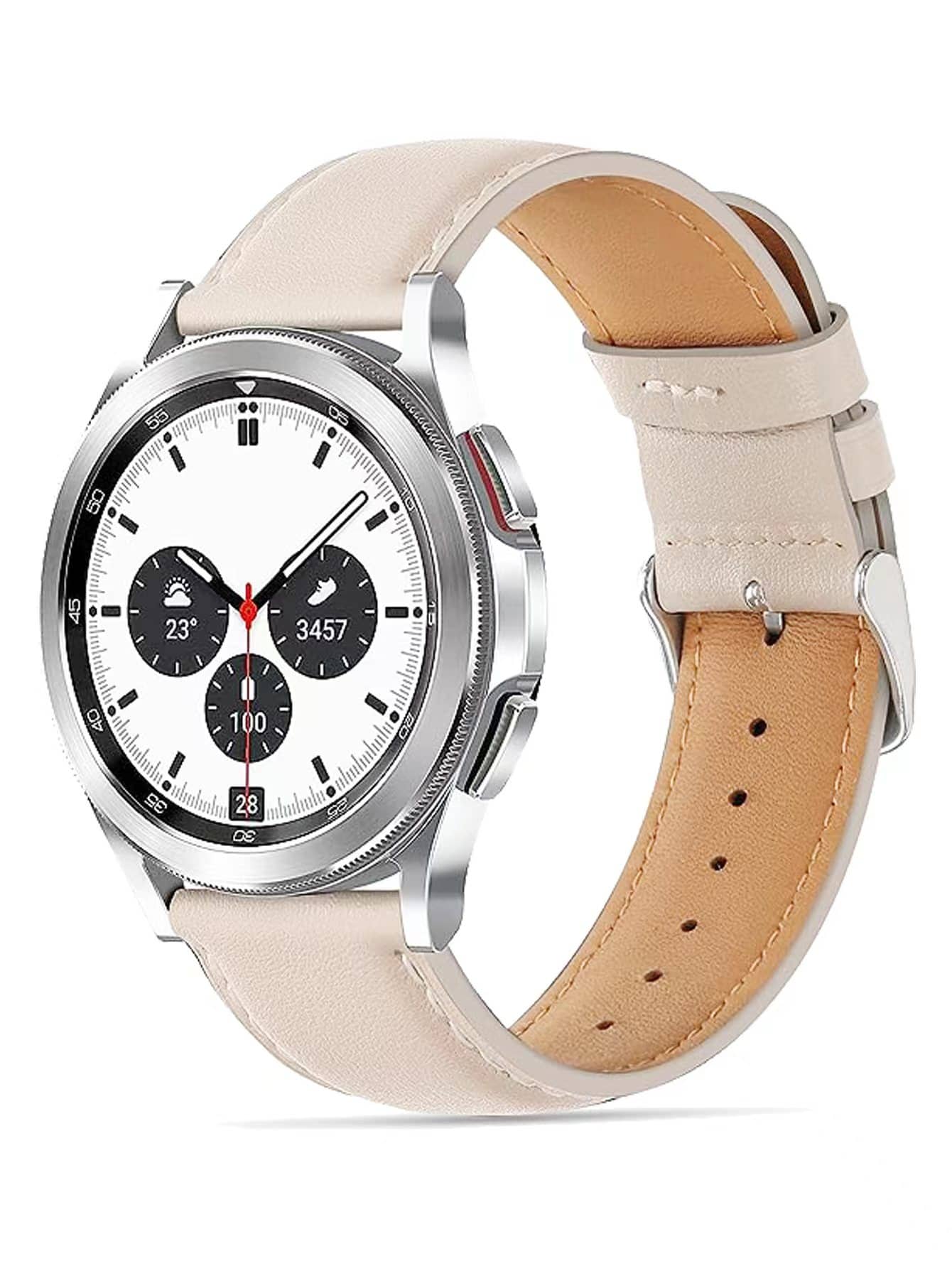 Leather Watch Strap Compatible With Samsung And Huawei - Beige - View 1
