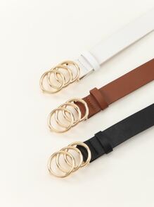 3pcs/set Women's Alloy Buckle Jeans Decoration Pu Belt With Three Circles Design, Suitable For Everyday Wear - Multicolor - View 3