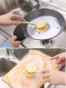 1 Pièce Brosse De Nettoyage De Cuisine, Avec Manche Long Pour Laver Les Plats, Poêles, Planches À Découper, Non Facile À Coller L'huile, Brosse De Récurage De Cuisine En Plastique, Design Suspendu Pour Le Nettoyage De La Cuisinière