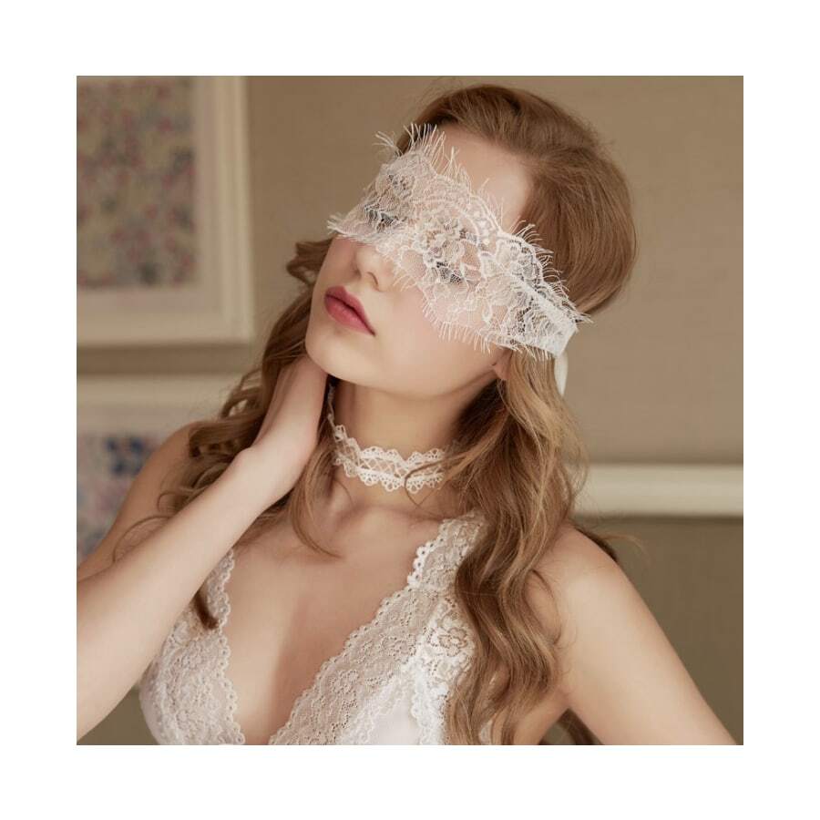 Black Sexy Eyelash Lace Eye Mask And Charming Perspecitve Masquerade Set - White - View 1