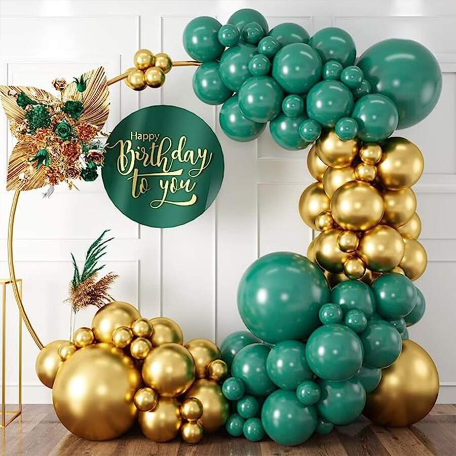 Kit De Guirnalda De Arco De Globos Verdes Y Dorados De 81 Piezas, Globos De Látex Verde Esmeralda Y Dorados Metálicos Para Decoración De Bodas, Cumpleaños, Graduación, Aniversario, Fiesta De Caza En La Selva - Multicolor - Ver 1