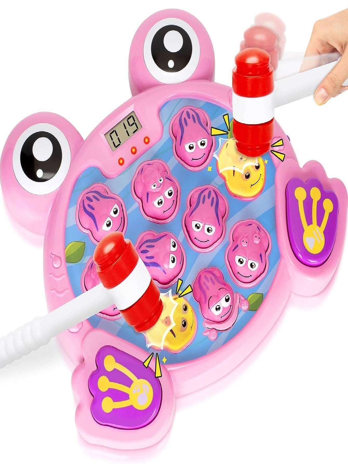 Interactive Whack A Frog Game, Learning, Active, Early Developmental Toy, Fun Gift for Age 3, 4, 5, 6, 7, 8 Years Old Kids, Boys, Girls,2 Hammers Included - Pink - View 1