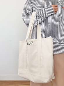 Japanese Style High Capacity Multilayer Canvas Tote Bag For Students To Carry To Class - White - View 6