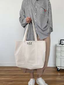 Japanese Style High Capacity Multilayer Canvas Tote Bag For Students To Carry To Class - White - View 7