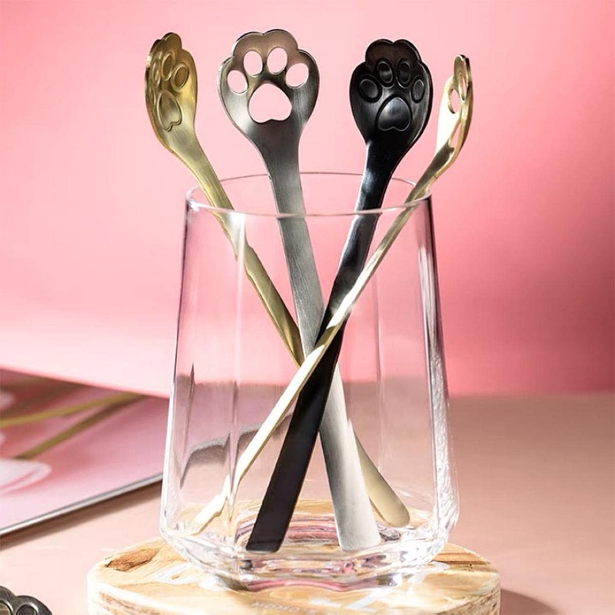 1pcs Stainless Steel Hollow Cat Paw Design Spoon, Mixing Spoon, Cake