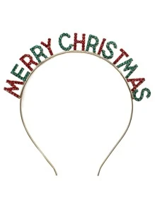 1入組聖誕節快樂字母設計髮箍帶水鑽裝飾適合派對裝飾用品,攝影道具,髮飾 - 彩色 - 查看 1