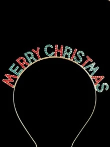 1入組聖誕節快樂字母設計髮箍帶水鑽裝飾適合派對裝飾用品,攝影道具,髮飾 - 彩色 - 查看 4