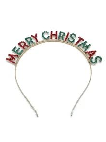 1入組聖誕節快樂字母設計髮箍帶水鑽裝飾適合派對裝飾用品,攝影道具,髮飾 - 彩色 - 查看 3