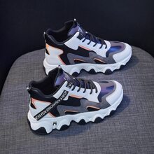 Fashionable Colorblock Breathable Casual Athletic Chunky Sneakers With High Top - Black and White - View 2