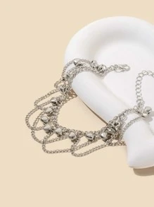 1入組歐美風格金屬多層鏈式腳鏈帶鈴鐺吊墜設計,合適的適合女士在海灘,日常,派對,作為禮品 - 銀色 - 查看 4