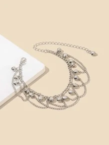 1入組歐美風格金屬多層鏈式腳鏈帶鈴鐺吊墜設計,合適的適合女士在海灘,日常,派對,作為禮品 - 銀色 - 查看 3