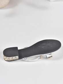 女性水鑽閃閃發光涼拖帶低跟,防滑,夏天時尚優雅仙女風格適用於穿著外部購物或者玩 - 銀色 - 查看 8