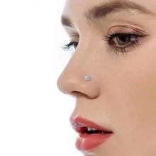 1 Pieza Joyería De Perforación Con Tacha Y Barra Recta Para La Nariz, Con Diamantes De Imitación Y Bola De Acero Inoxidable En Varios Colores - Plateado - Ver 1