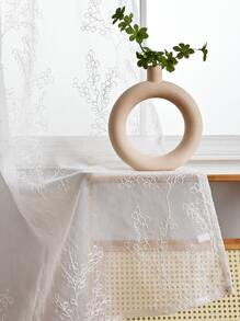 1pc White Sheer Curtain With Branch Embroidery - White - View 6