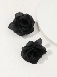 2 件装女士时尚波西米亚风格玫瑰花发夹，适合海滩照片、节日、派对和日常使用波西米亚风情人节 - 黑色 - 查看 1