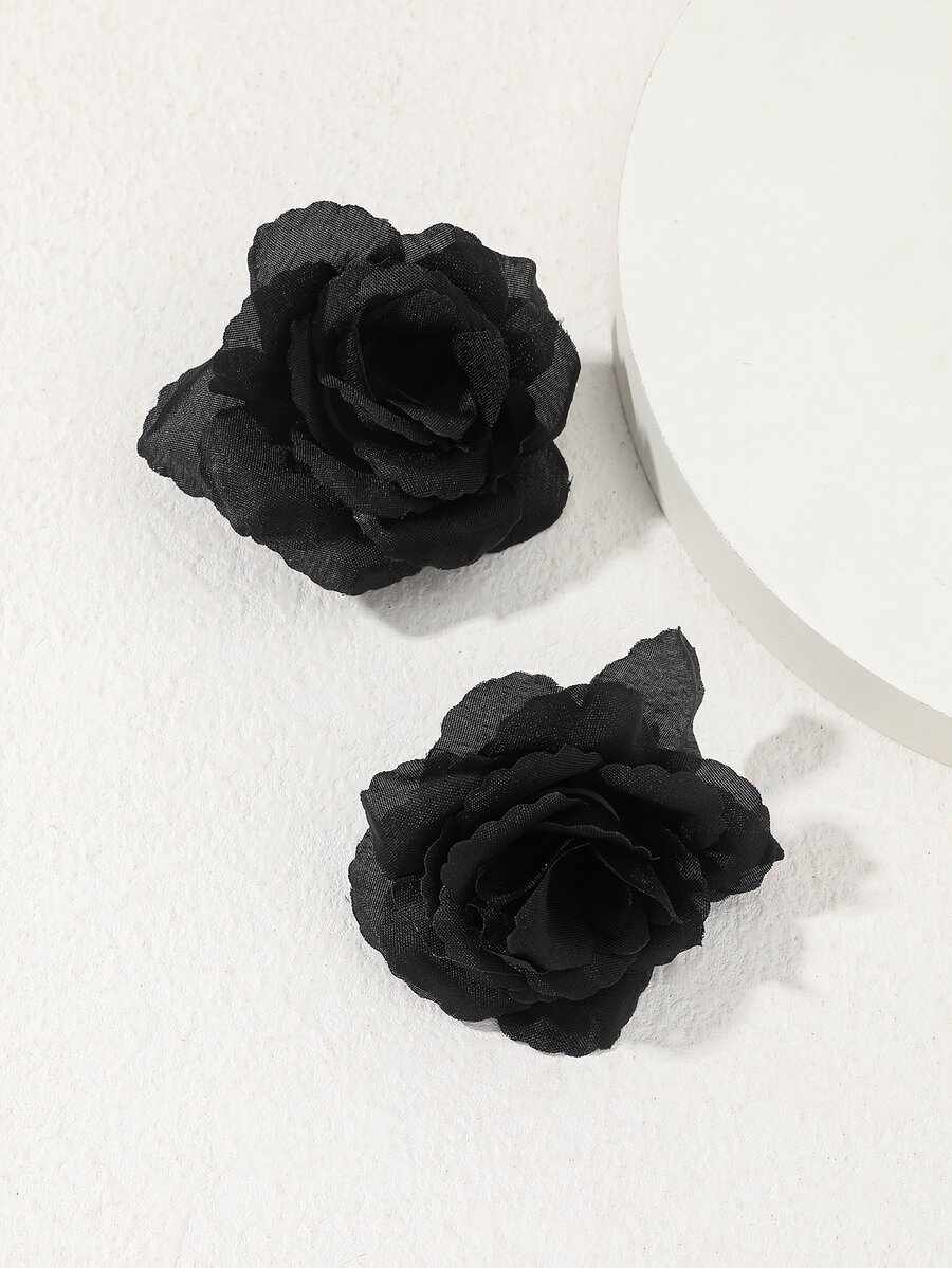 2 件装女士时尚波西米亚风格玫瑰花发夹，适合海滩照片、节日、派对和日常使用波西米亚风情人节 - 黑色 - 查看 1