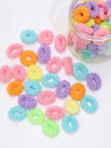 100 piezas/paquete Scrunchies de color aleatorio para niñas bebé, gomas elásticas para coleta, trenzas, uso diario y de viaje - Multicolor - Ver 4