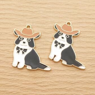 4pcs Enamel Dog Charm for Jewelry Making Diy Accessories Craft Supplies Gold Plated