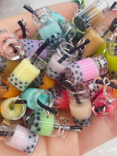 10pcs/Package Life-Like Food Toy 3d Simulated Faux Pearl Boba Milk Tea Cup Earrings, Phone Case Accessory, Cream Clay Diy Pendant