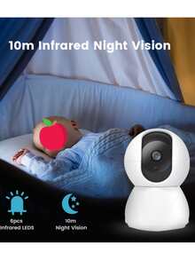 1080p 360度室內家居安防寵物攝影機,帶有運動追蹤功能,並可透過手機應用程式控制 - 黑與白 - 查看 5